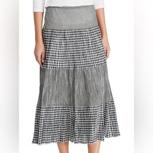 NWT Women's Chaps White Black Gingham Plaid Tiered A-Line Maxi Skirt, Size XL